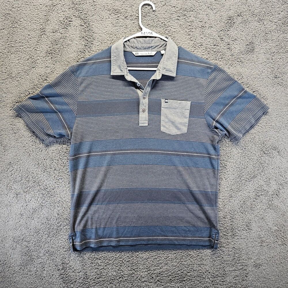 Travis Mathew Polo Shirt Mens Size Large Gray Striped Short Sleeve
